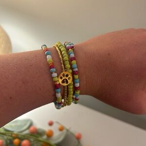 Colorful Beaded Bracelet Set with Paw Charm
